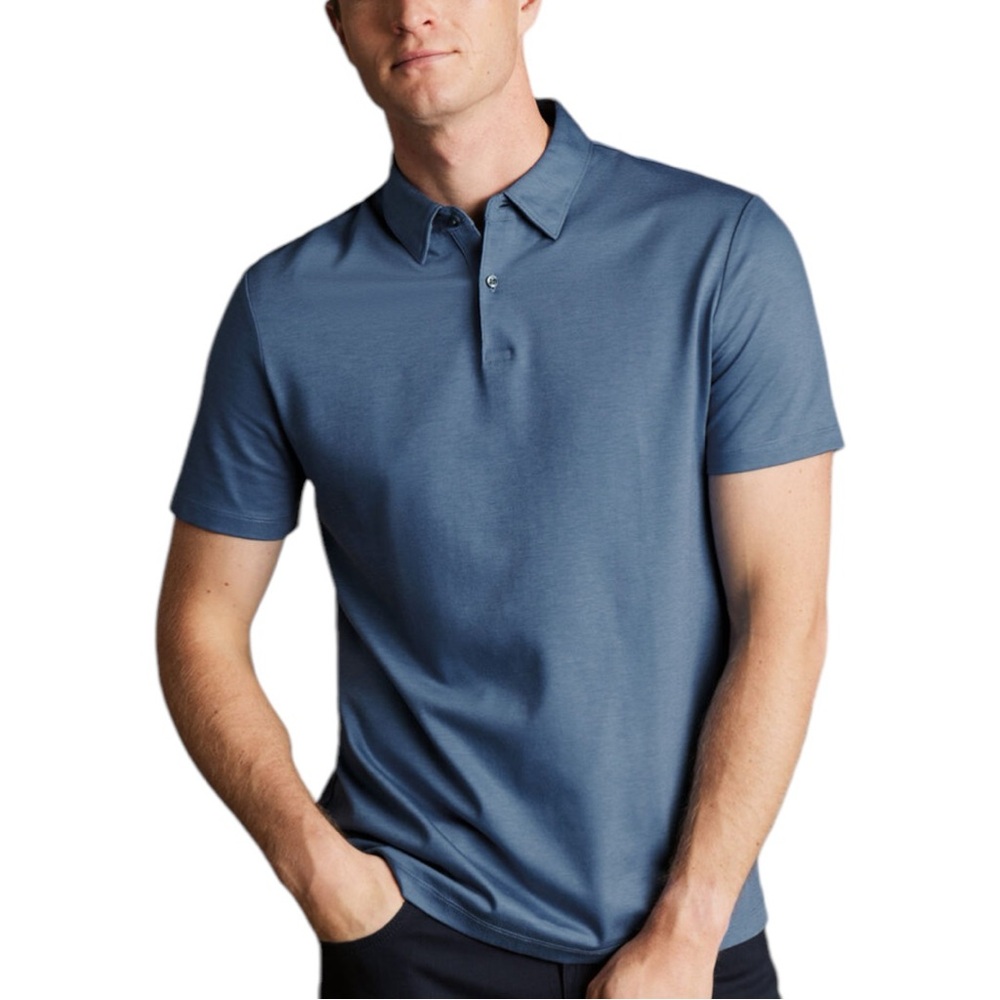 NWT Charles Tyrwhitt Performance Semi Plain Polo in Steel Blue Size XL